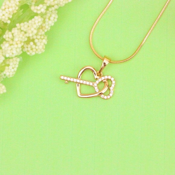 "Rose Gold Heart & Key Pendant with Sparkling Stone Accents, XPPT1862 - Picture 11 of 13